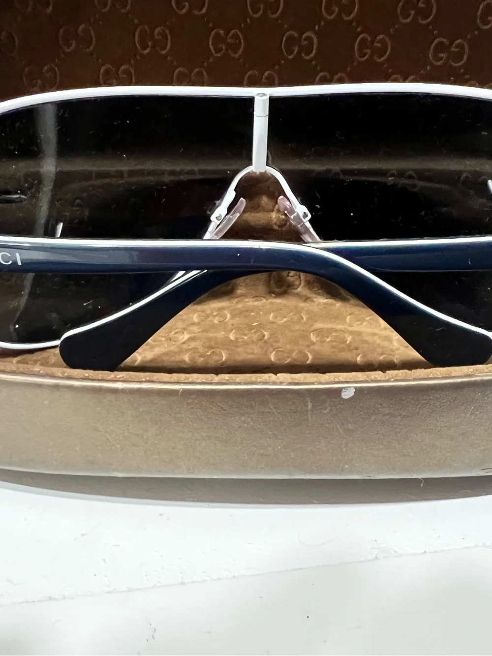 Gucci Black Shield Sunglasses with White Trim and Blue Accents Toddler/Kids